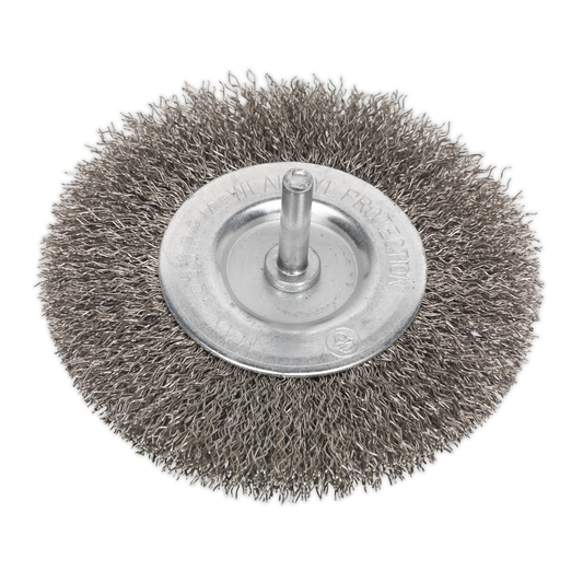 Sealey SFBS100 100mm Crimped Flat Wire Brush with 6mm Shaft