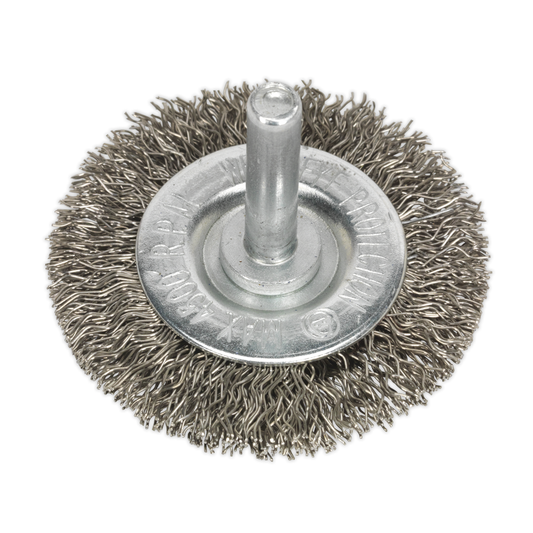 Sealey SFBS50 50mm Crimped Flat Wire Brush with 6mm Shaft