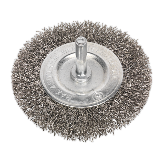 Sealey SFBS75 75mm Crimped Flat Wire Brush with 6mm Shaft