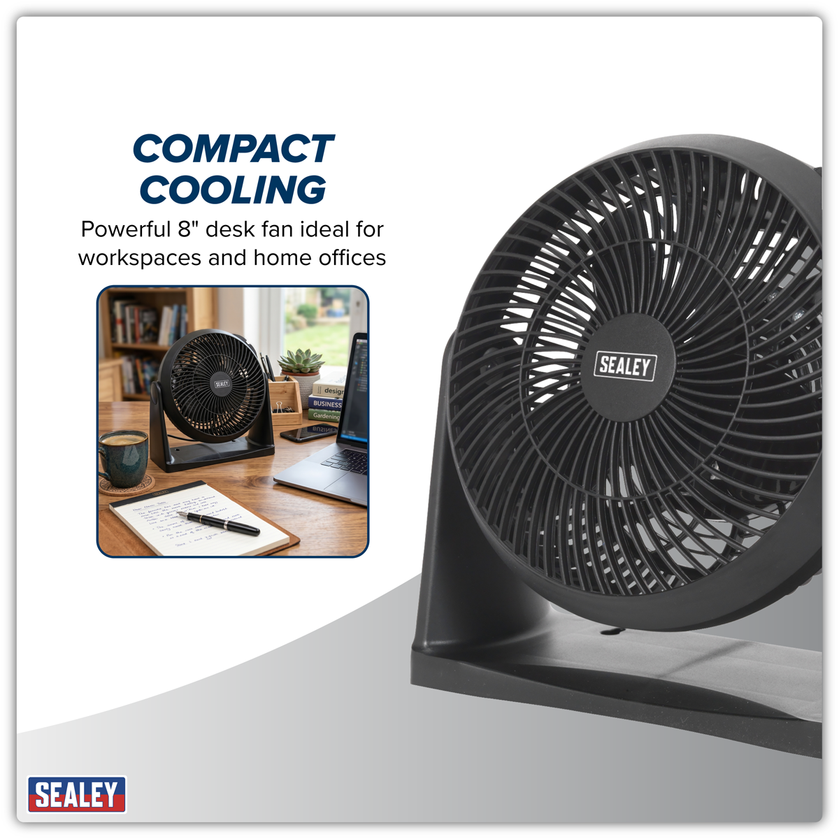 Sealey SFF08 8" Small Desk Fan 3-Speed 230V