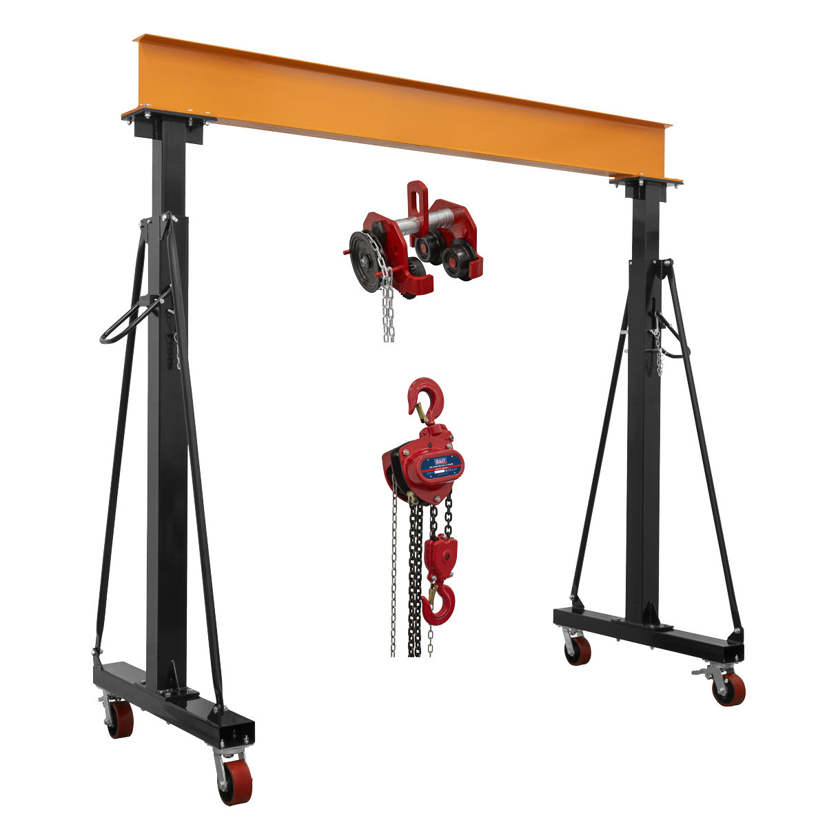 Sealey SG3000KITG Portable Adjustable Gantry Frame with Geared Trolley & Hoist Combo 3 Tonne