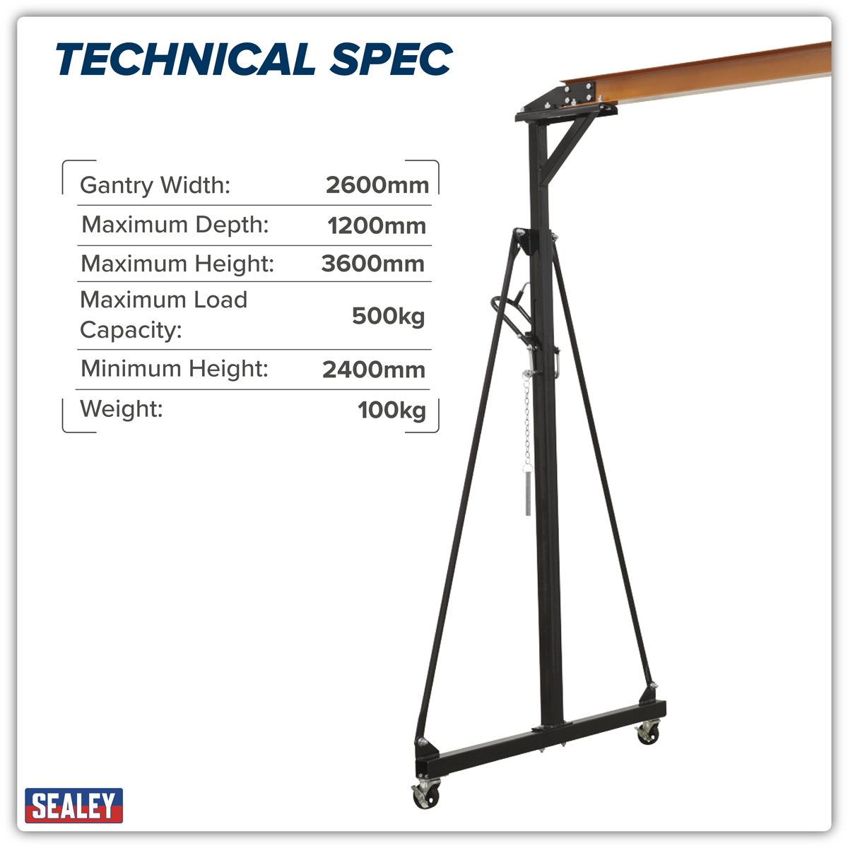Sealey SG500 Portable Lifting Adjustable Gantry Frame 0.5 Tonne