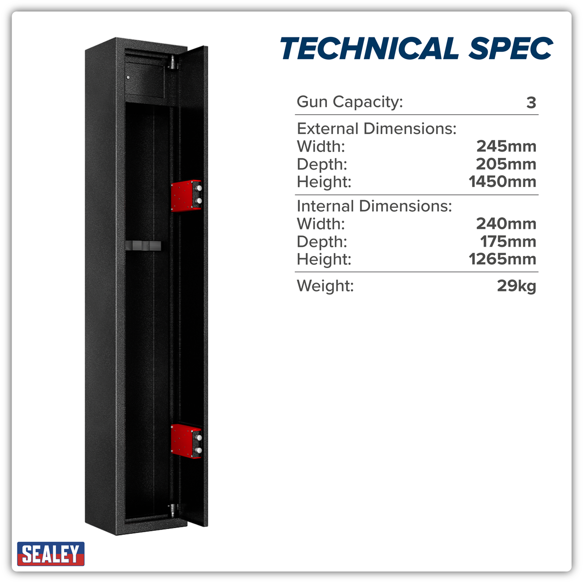 Sealey SGS3AB 3 Gun Cabinet with Ammo Safe