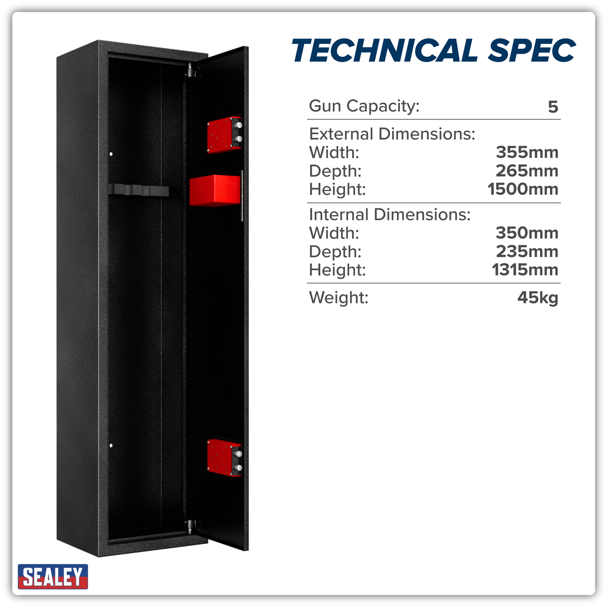 Sealey SGS5AB 5 Gun Cabinet with Ammo Safe