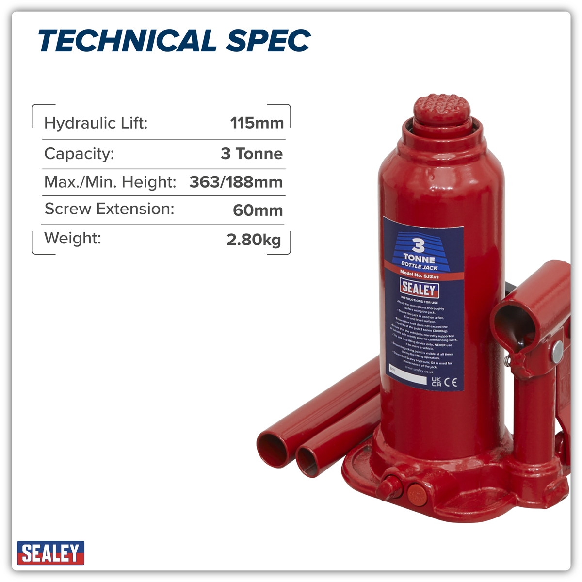Sealey SJ3 Bottle Jack 3 Tonne