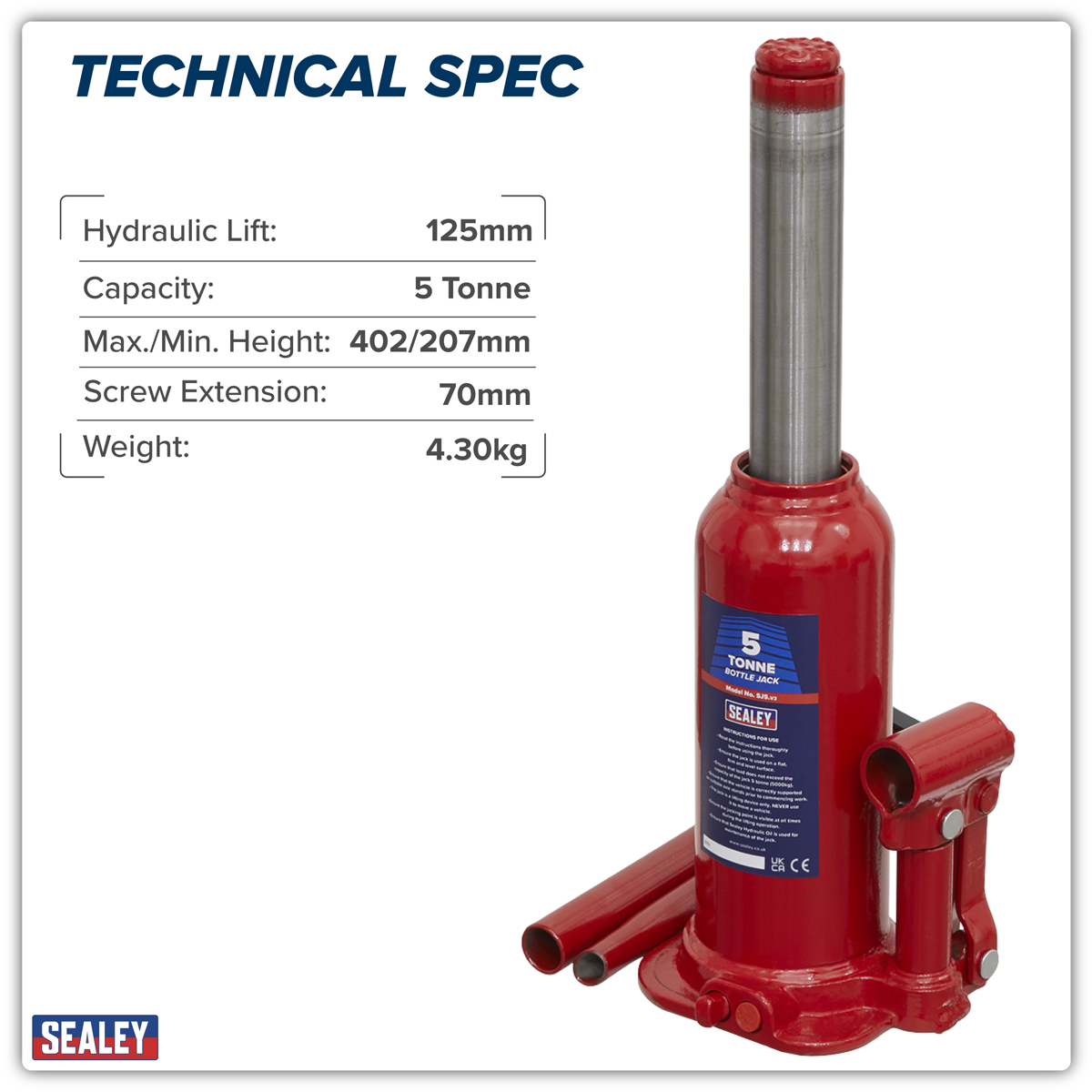 Sealey SJ5BMC Bottle Jack 5 Tonne with Storage Case
