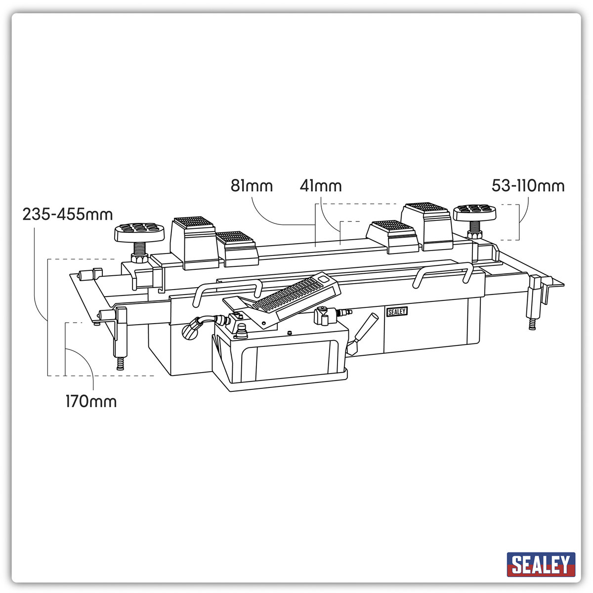 Sealey SJBEX300 Jacking Beam 3 Tonne with Arm Extenders & Flat Roller Supports