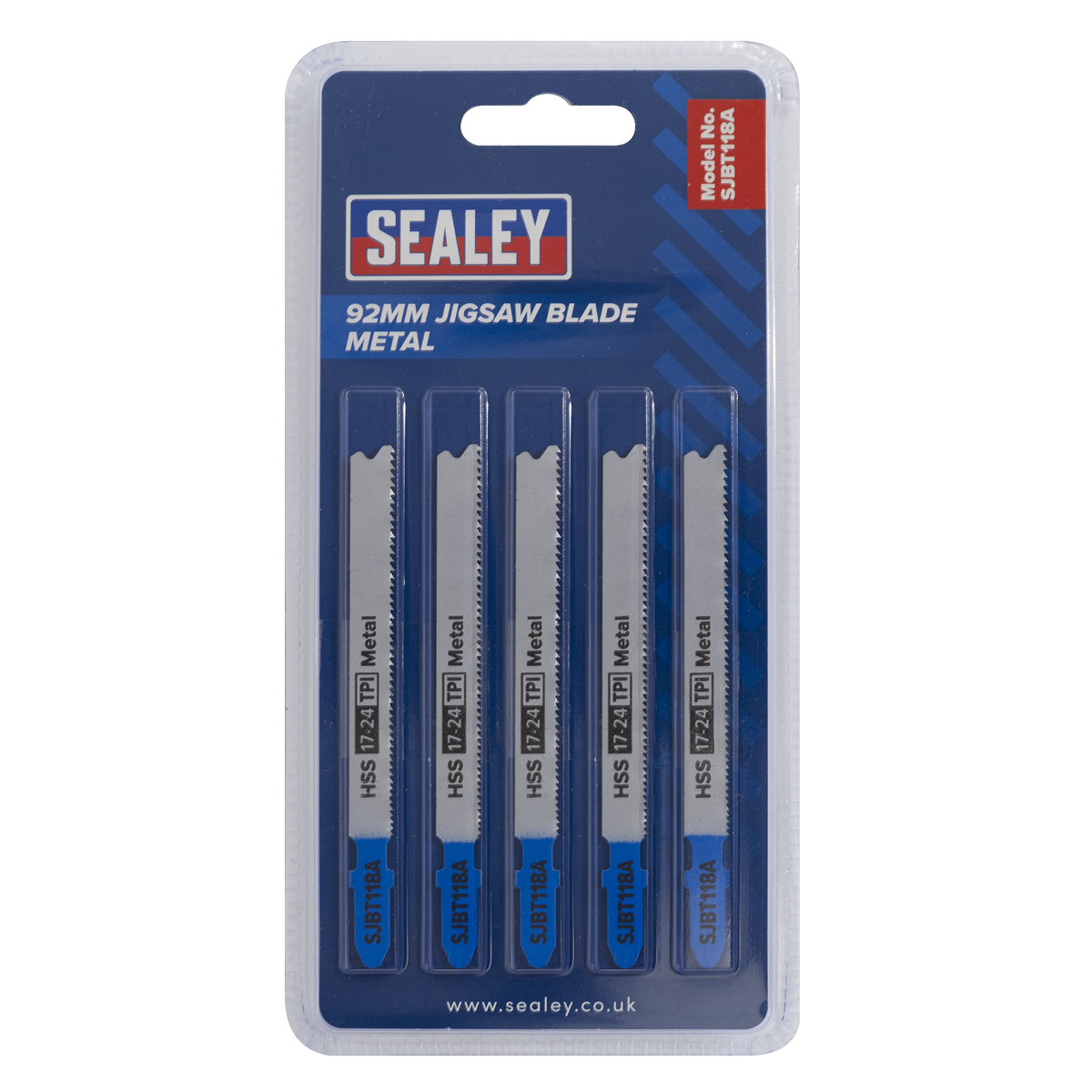 Sealey SJBT118A Jigsaw Blade for Metal 92mm 17-24tpi - Pack of 5
