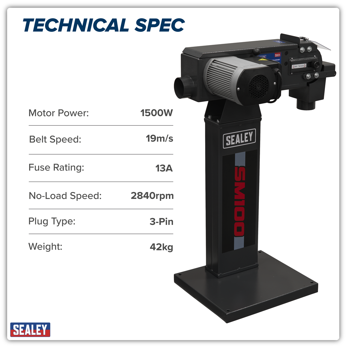 Sealey SM100 Power Belt Sander/Linisher 100 x 1220mm 1500W/230V