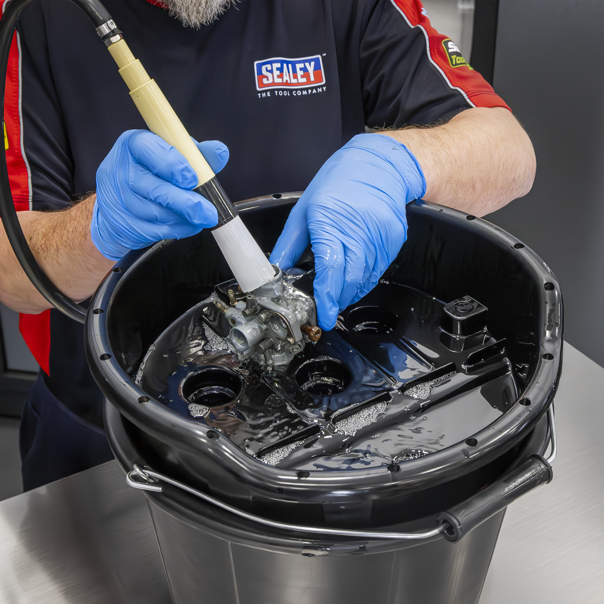 Sealey SM220 Portable Parts Washer Bucket with Brush 14L