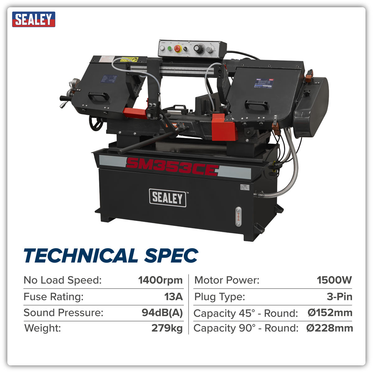 Sealey SM353CE Bandsaw 400mm Horizontal Hydraulic Arm