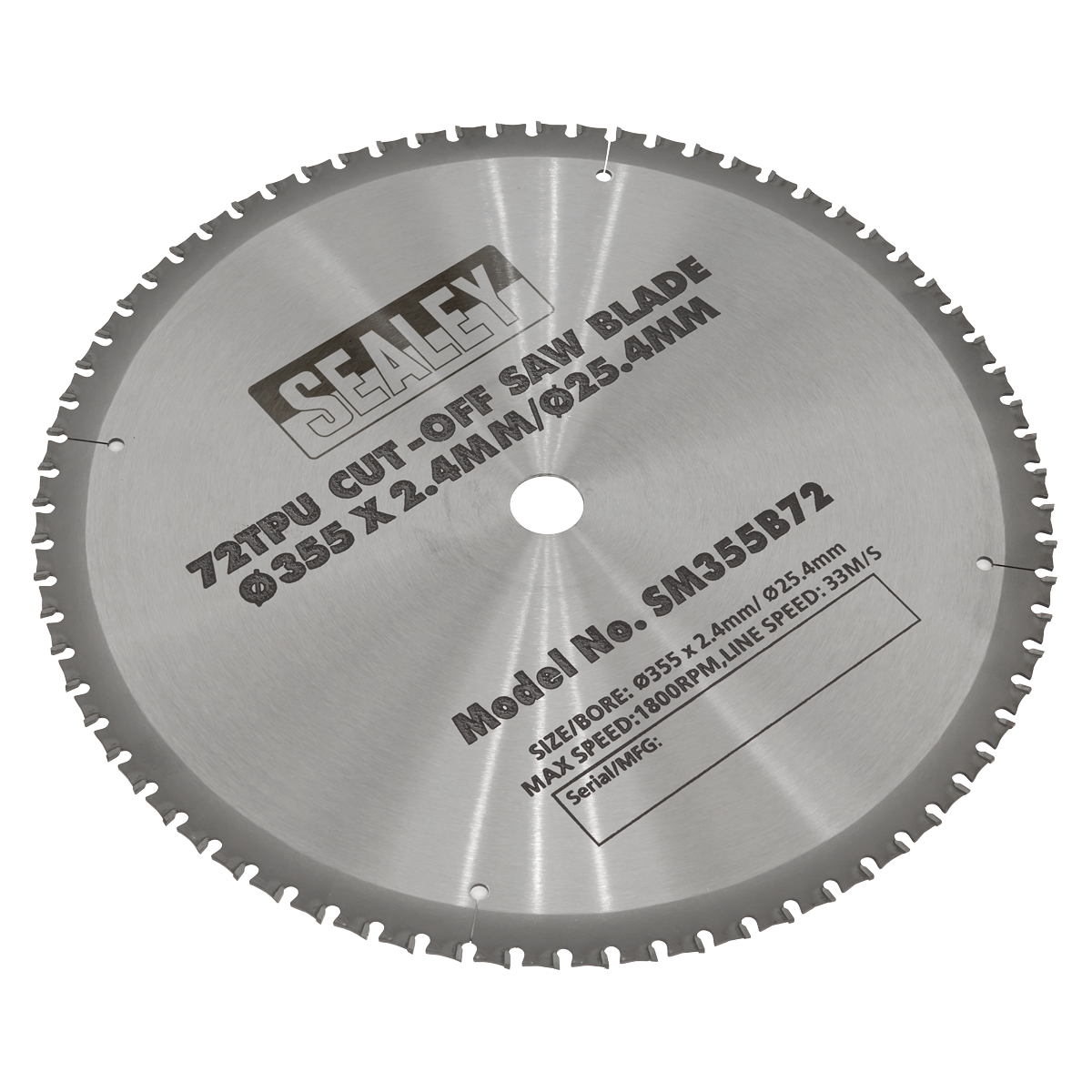 Sealey SM355B72 72tpu Cut-Off Saw Blade Ø355 x 2.4mm/Ø25.4mm