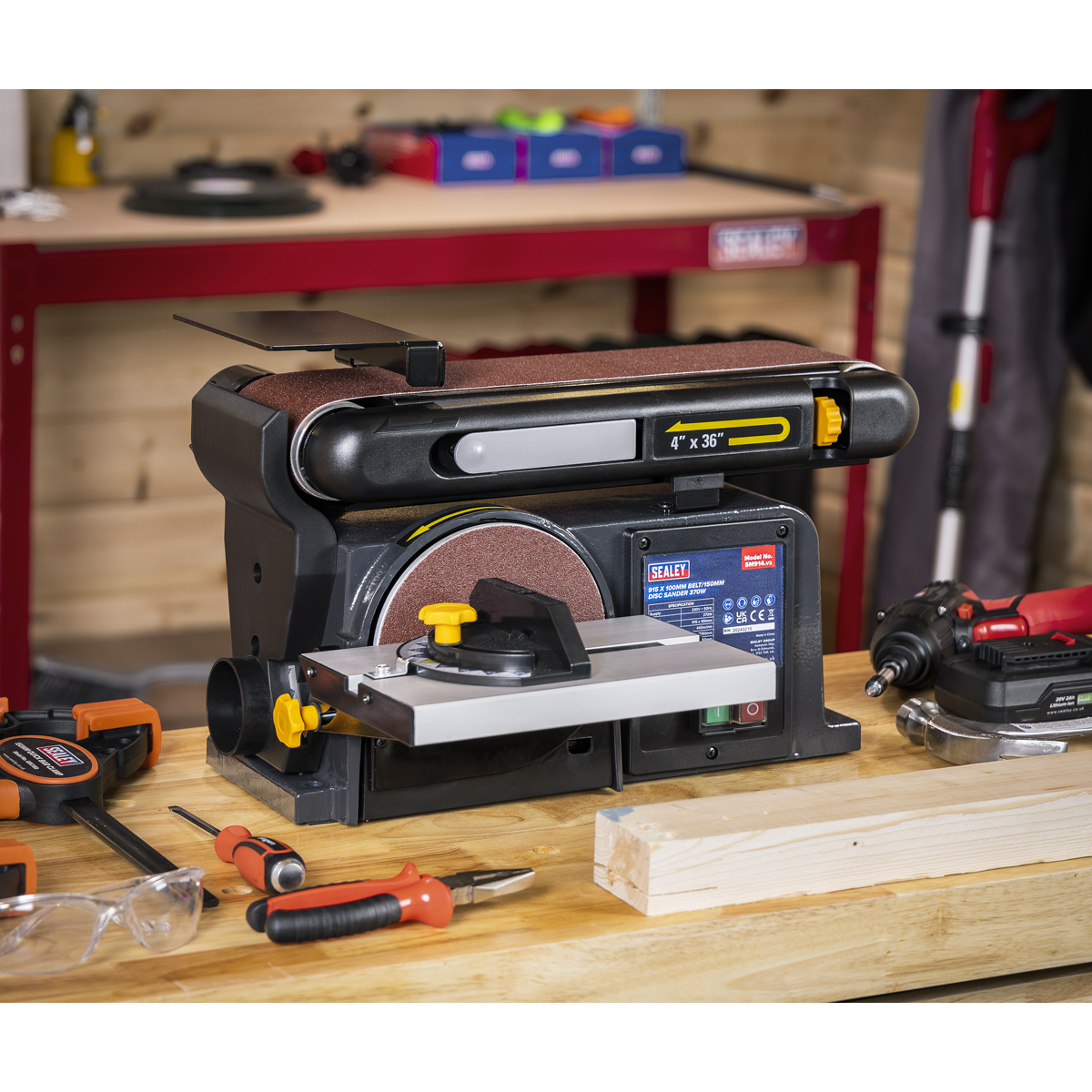 Sealey SM914 915 x 100mm Belt/150mm Disc Sander 370W/230V