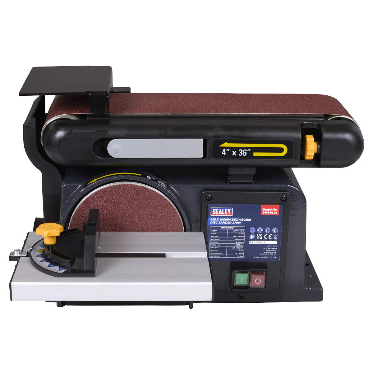 Sealey SM914 915 x 100mm Belt/150mm Disc Sander 370W/230V