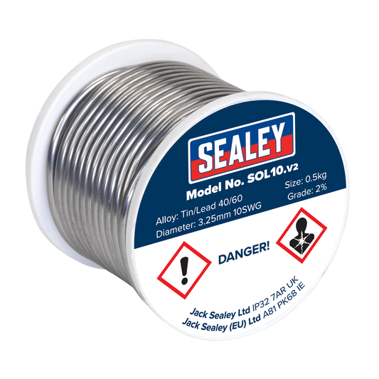 Sealey SOL10 Quick Flow Solder Wire 3.25mm/10SWG 0.5kg Reel