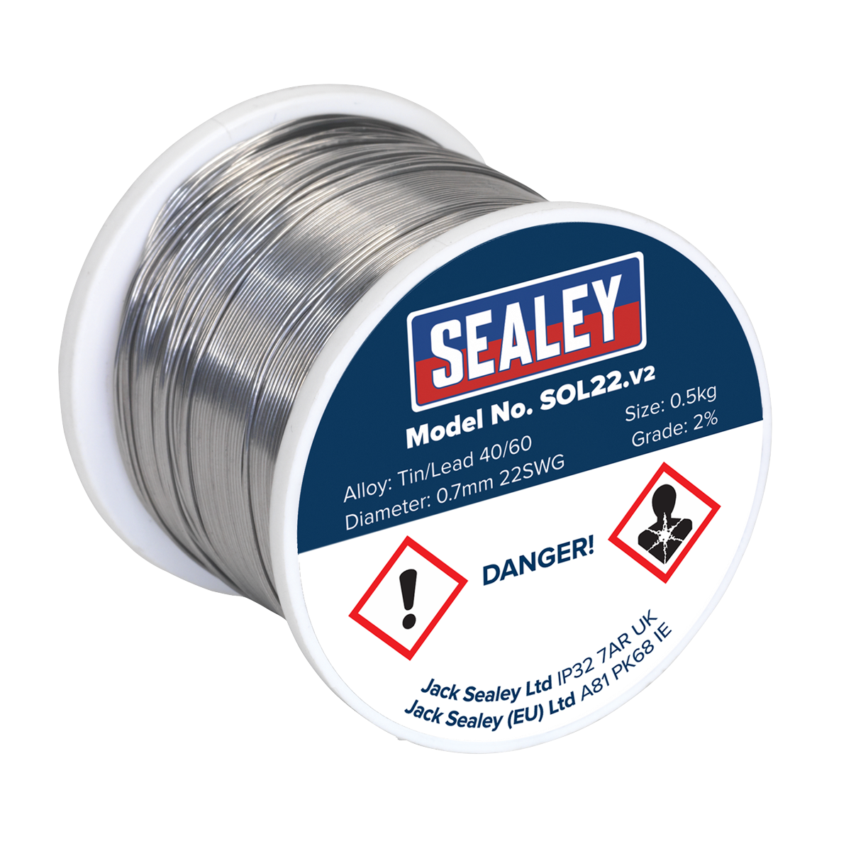 Sealey SOL22 Quick Flow Solder Wire 2% 0.7mm/22SWG 0.5kg Reel