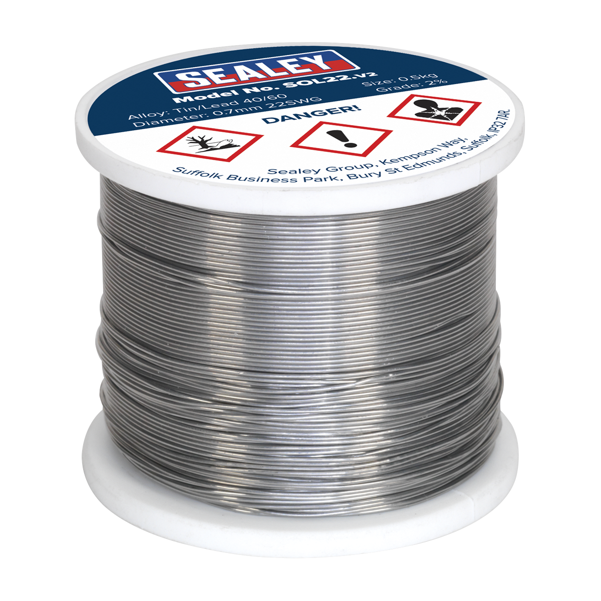 Sealey SOL22 Quick Flow Solder Wire 2% 0.7mm/22SWG 0.5kg Reel