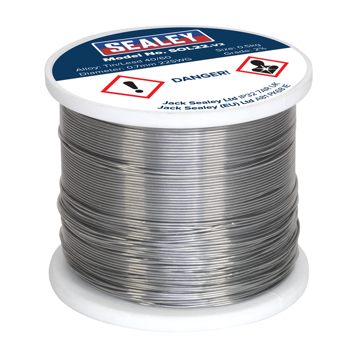 Sealey SOL22 Quick Flow Solder Wire 2% 0.7mm/22SWG 0.5kg Reel