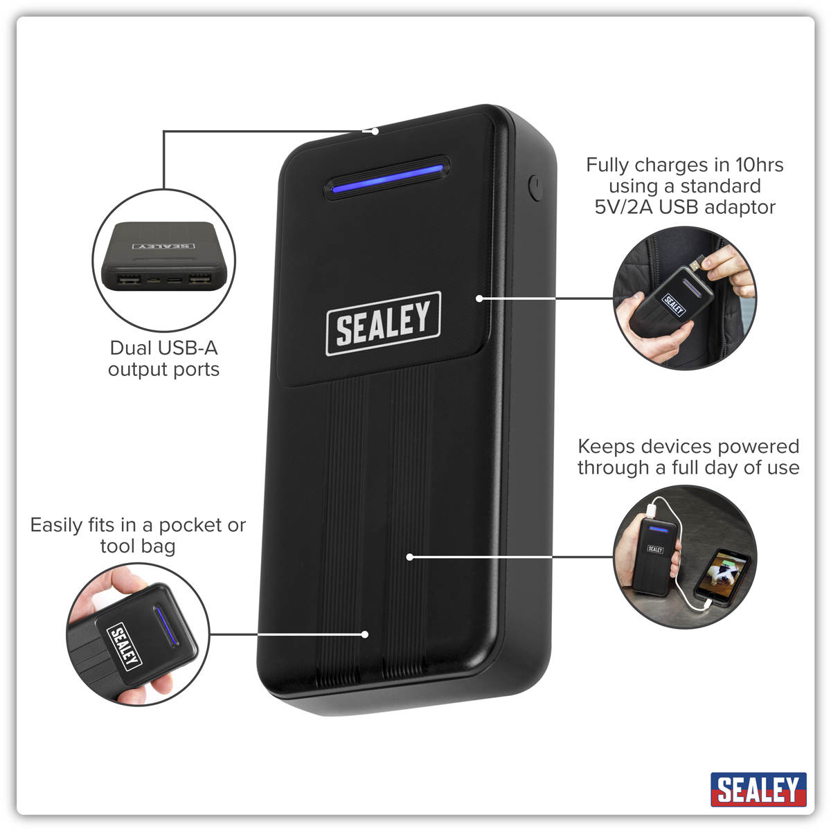 Sealey SPB102 Portable Power Bank 10W 20,000mAh