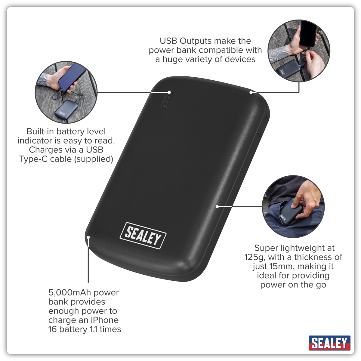 Sealey SPB103 Portable Power Bank 10W 5000mAh