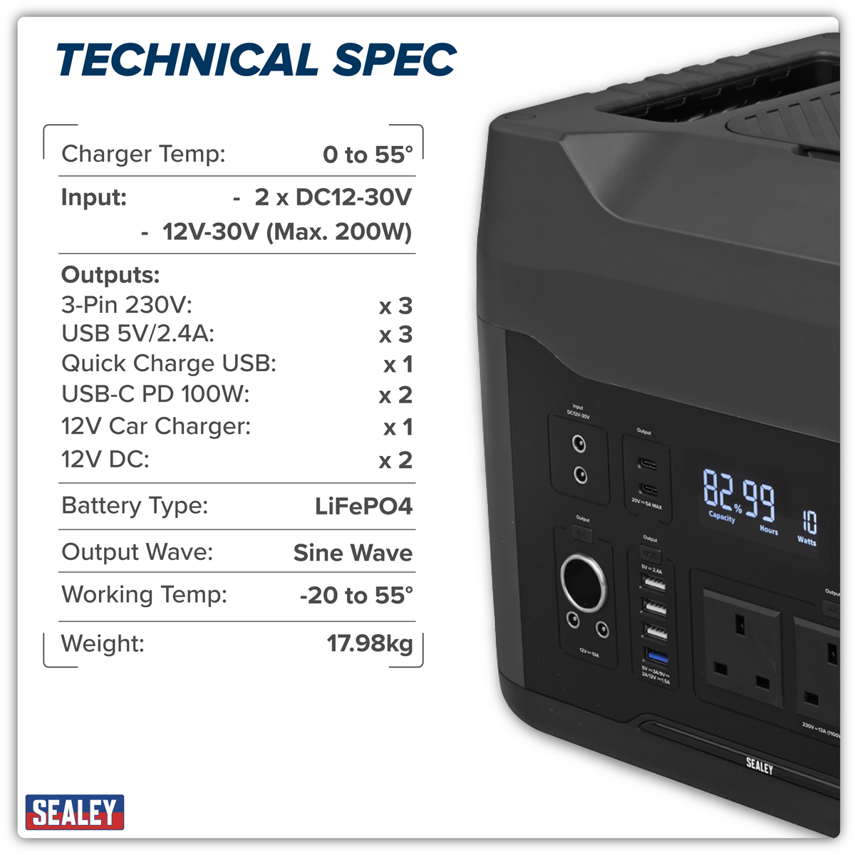 Sealey SPB2200W Portable Power Station 2200W