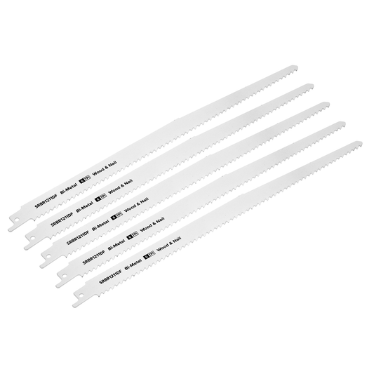 Sealey SRBR1211DF Reciprocating Saw Blade for Wood & Nails 300mm 6tpi - Pack of 5