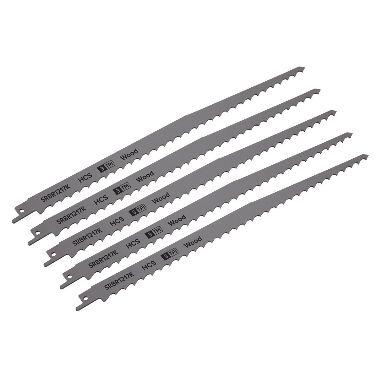 Sealey SRBR1217K Reciprocating Saw Blade for Pruning & Coarse Wood 300mm 3tpi - Pack of 5