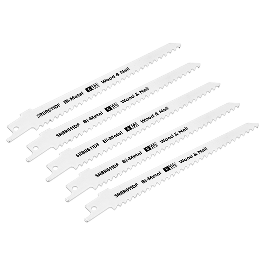 Sealey SRBR611DF Reciprocating Saw Blade for Wood & Nail 150mm 6tpi - Pack of 5