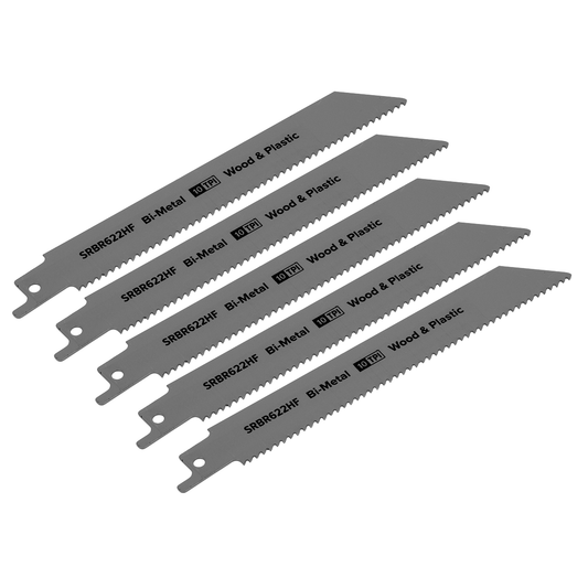 Sealey SRBR622HF Reciprocating Saw Blade for Wood & Plastics 150mm 10tpi - Pack of 5