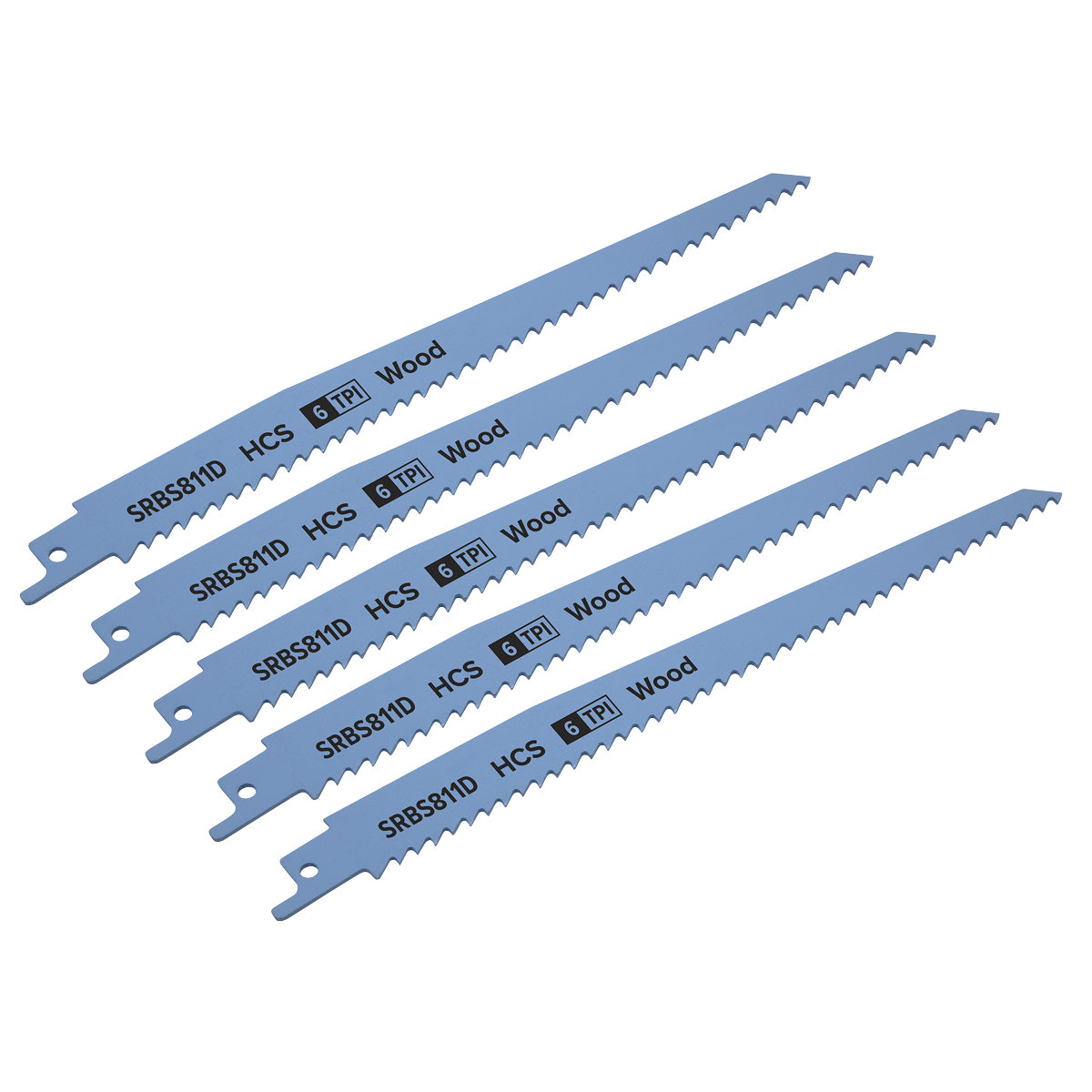 Sealey SRBS811D Reciprocating Saw Blade for Clean Wood 200mm 6tpi - Pack of 5