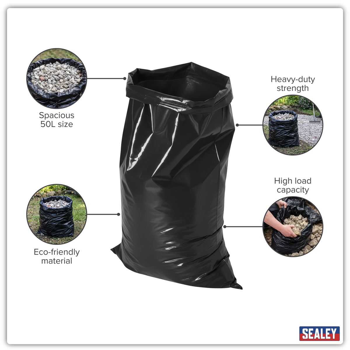 Sealey SRS100 Rubble Sacks 50L - Pack of 100