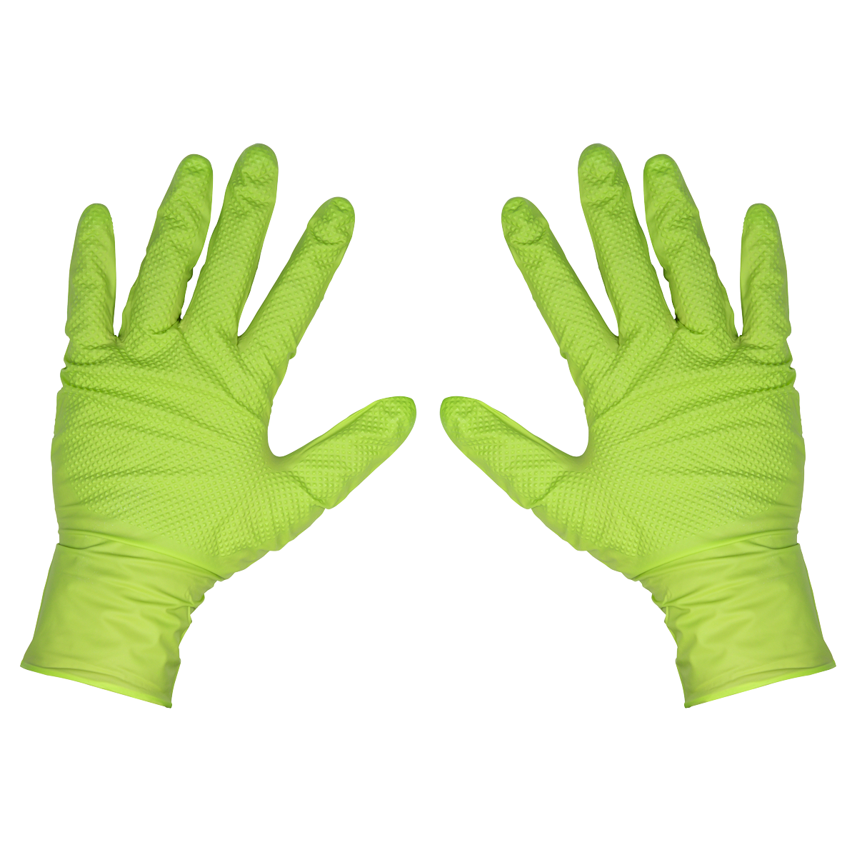 Sealey SSP54XL Diamond Grip Extra-Thick Nitrile Powder-Free Gloves, Hi-Vis Green, X-Large - Pack of 50