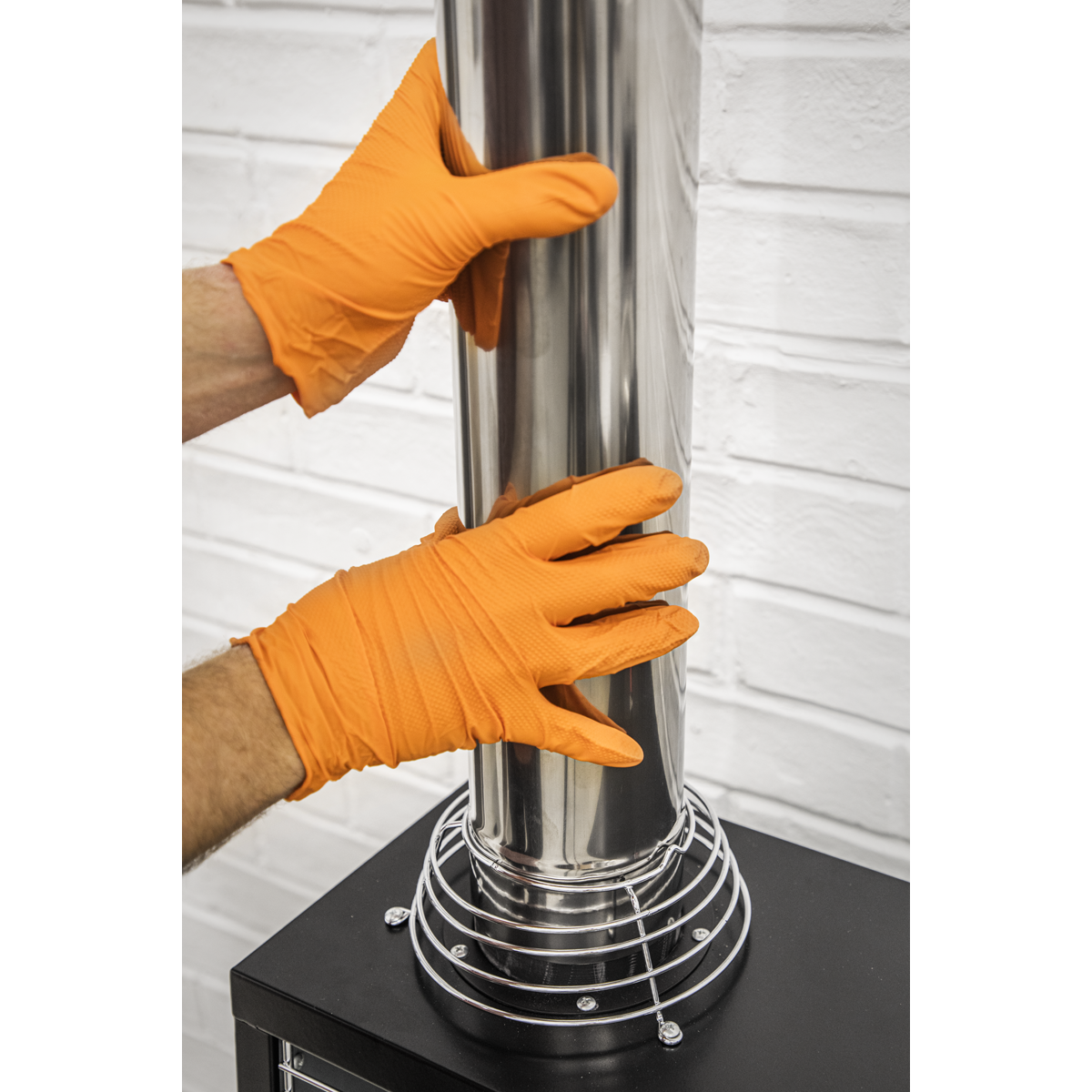 Sealey SSP56L Diamond Grip Extra-Thick Nitrile Powder-Free Gloves, Orange, Large - Pack of 50