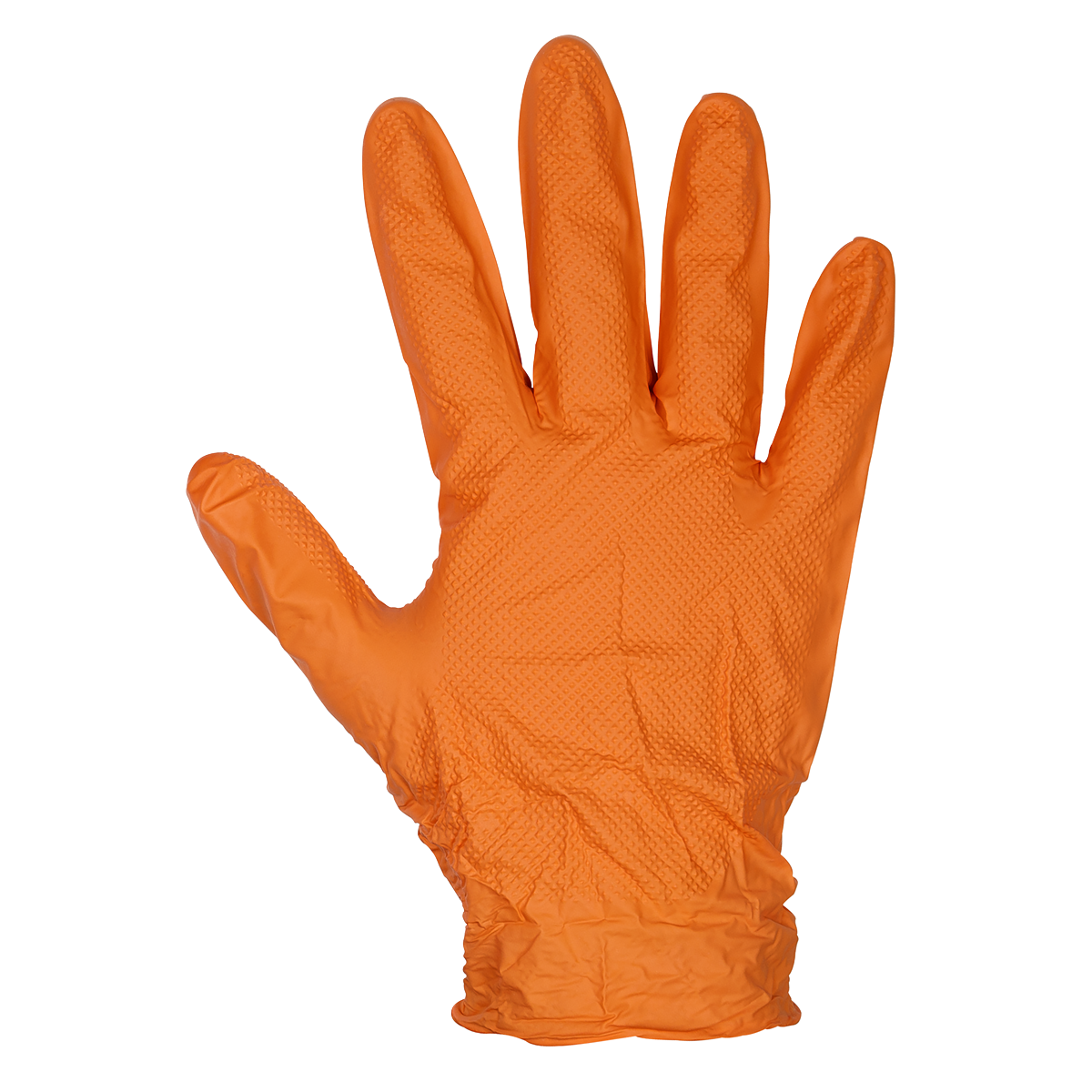 Sealey SSP56L Diamond Grip Extra-Thick Nitrile Powder-Free Gloves, Orange, Large - Pack of 50
