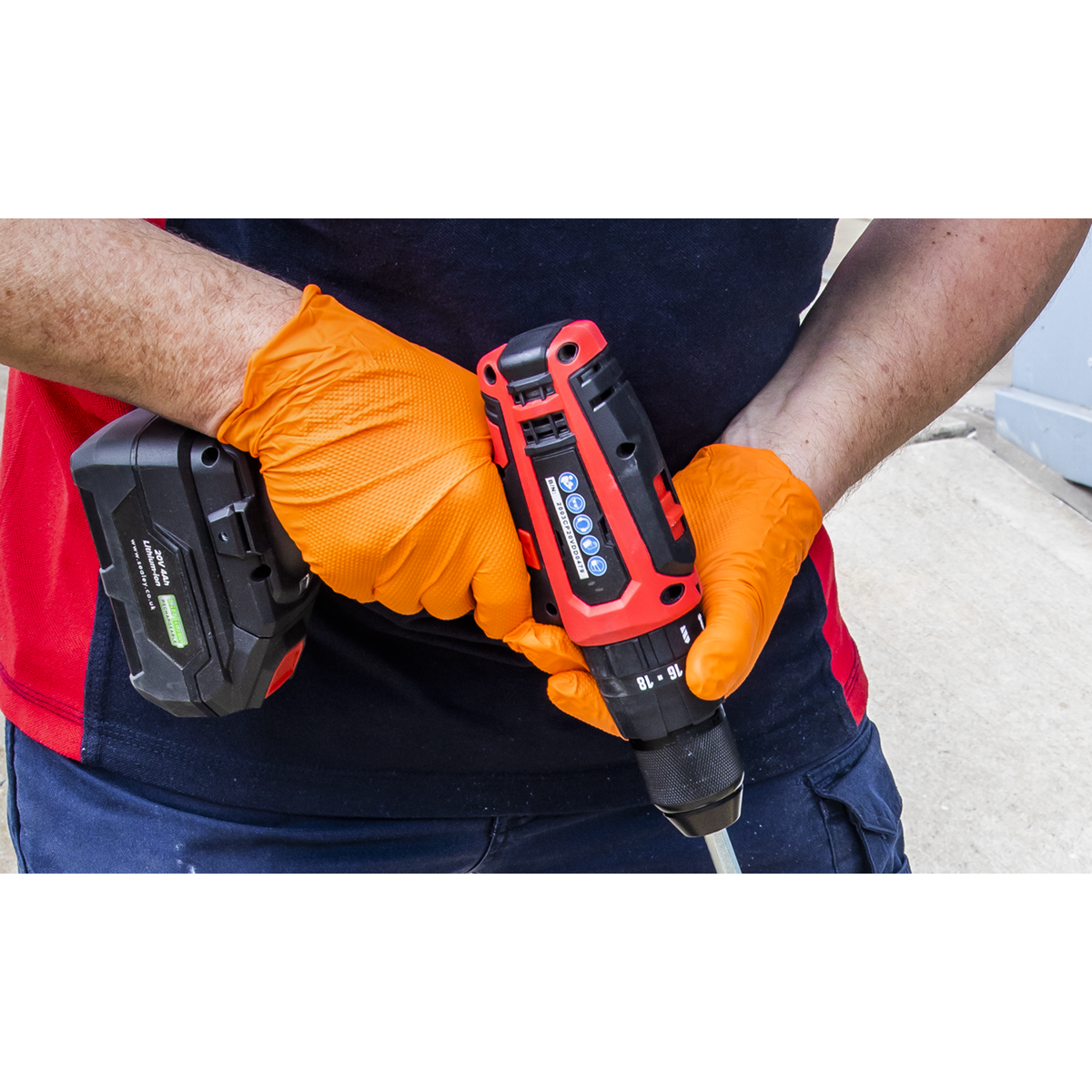 Sealey SSP56XL Diamond Grip Extra-Thick Nitrile Powder-Free Gloves, Orange, X-Large - Pack of 50