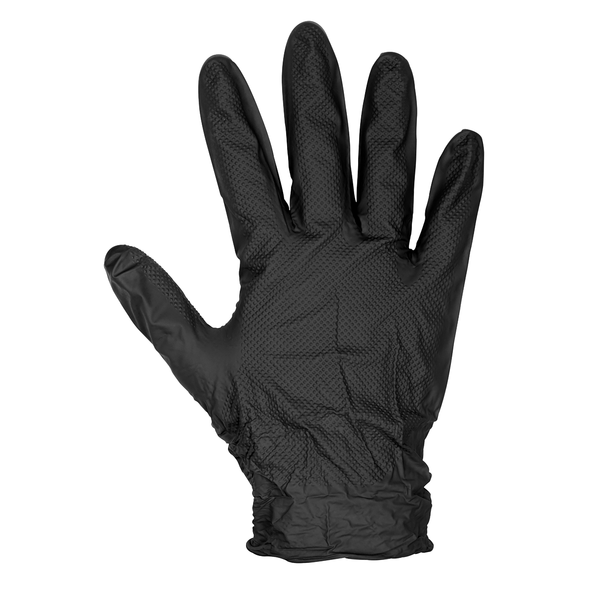 Sealey SSP57L Diamond Grip Extra-Thick Nitrile Powder-Free Gloves, Black, Large - Pack of 50