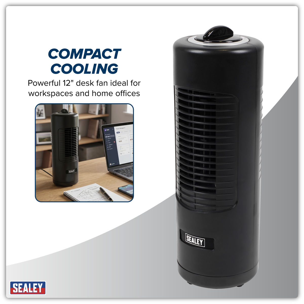 Sealey STF12C 12" Small Oscillating Desk Tower Fan 2-Speed 230V