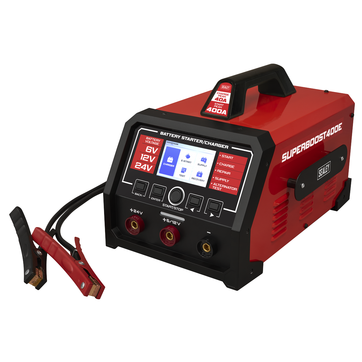 Sealey SUPERBOOST400E 6/12/24V Battery Starter/Charger 400A/230V