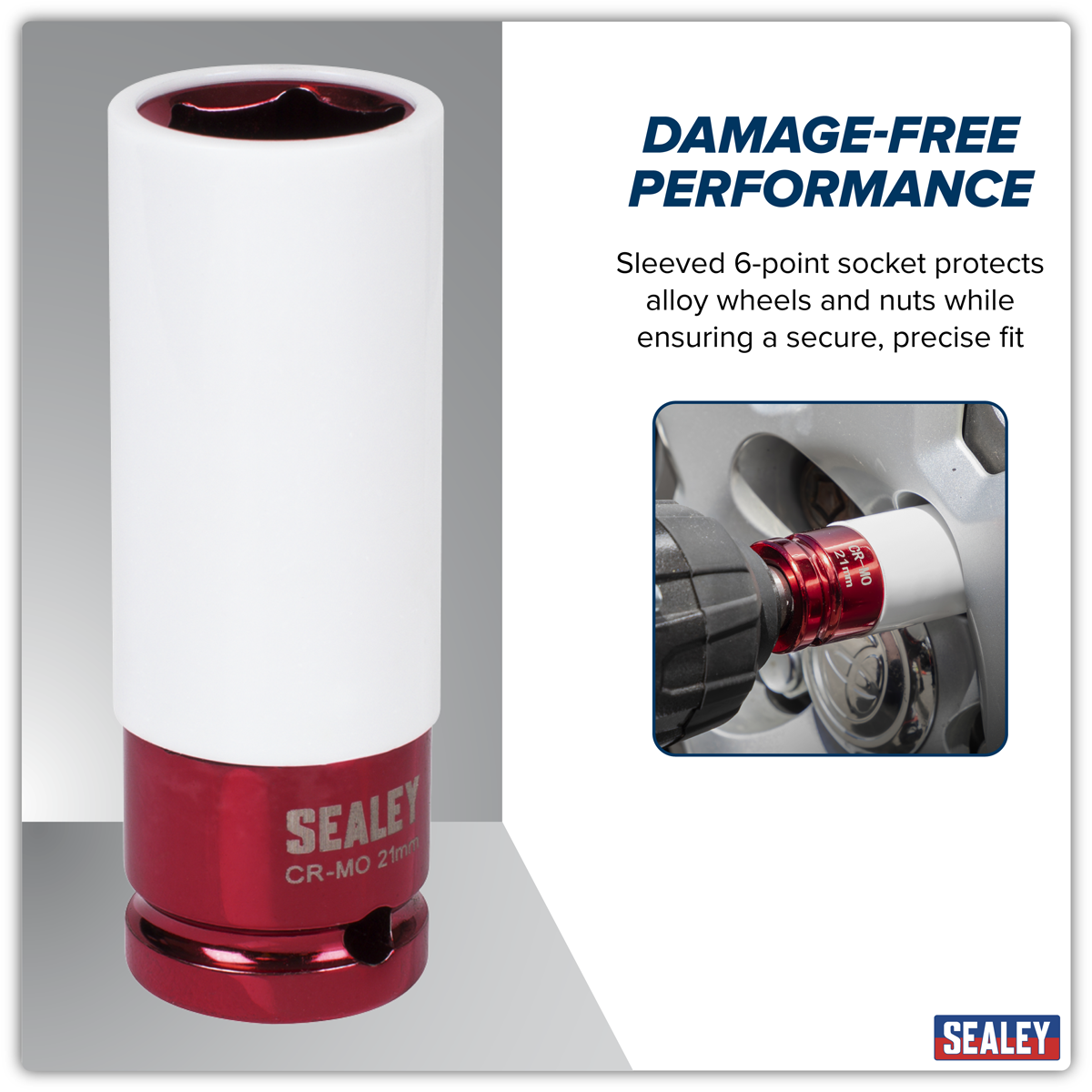 Sealey SX03021 Alloy Wheel Impact Socket 1/2"Sq Drive 21mm