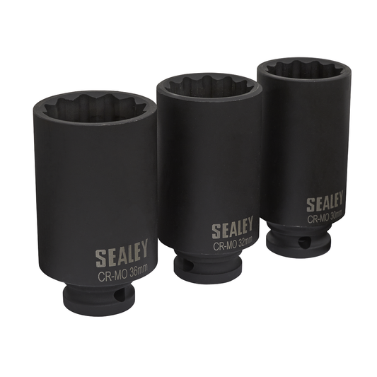 Sealey SX051 Impact Hub Nut Socket Set 1/2"Sq Drive 12-Point 3pc