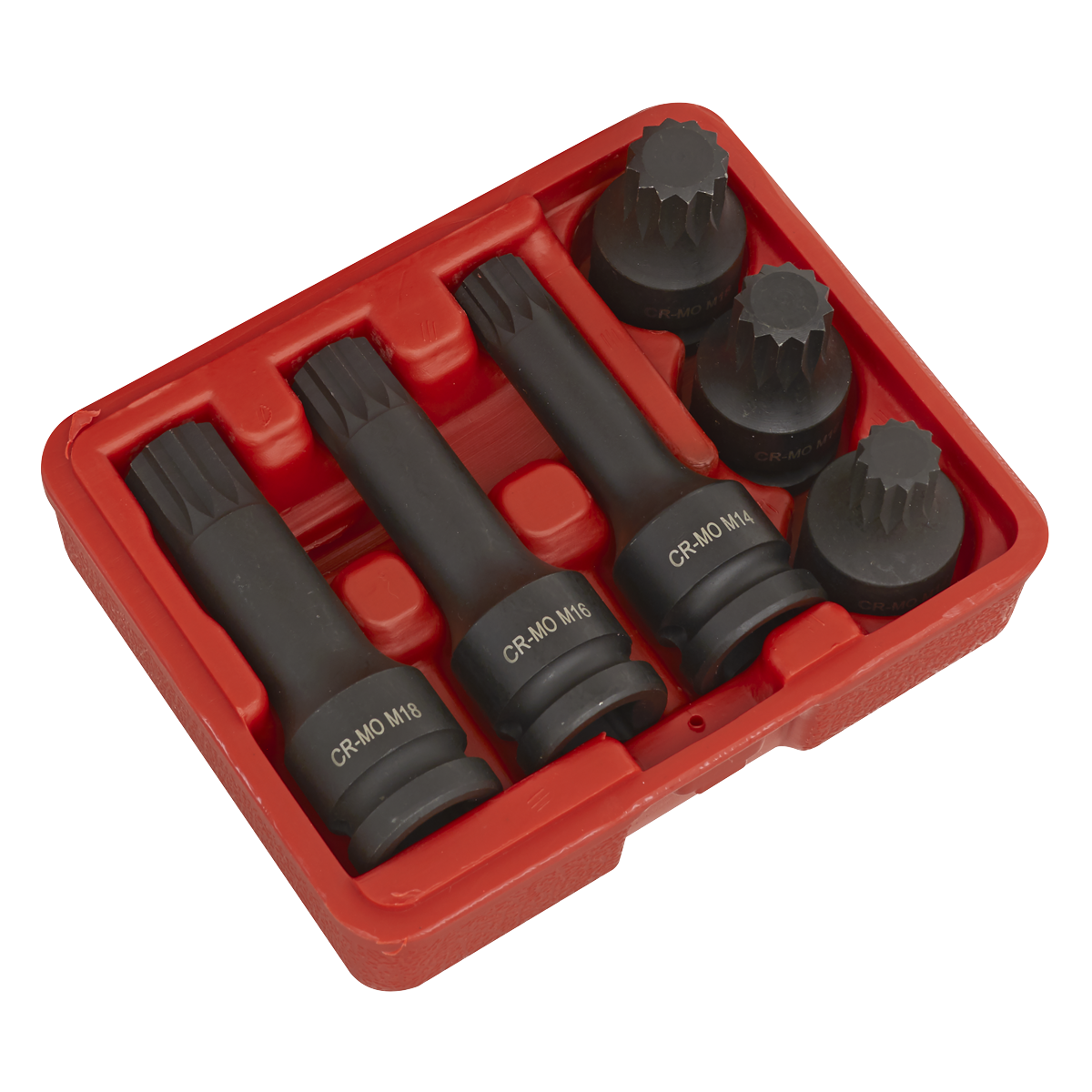 Sealey SX052 Impact Spline Socket Bit Set 1/2"Sq Drive 6pc