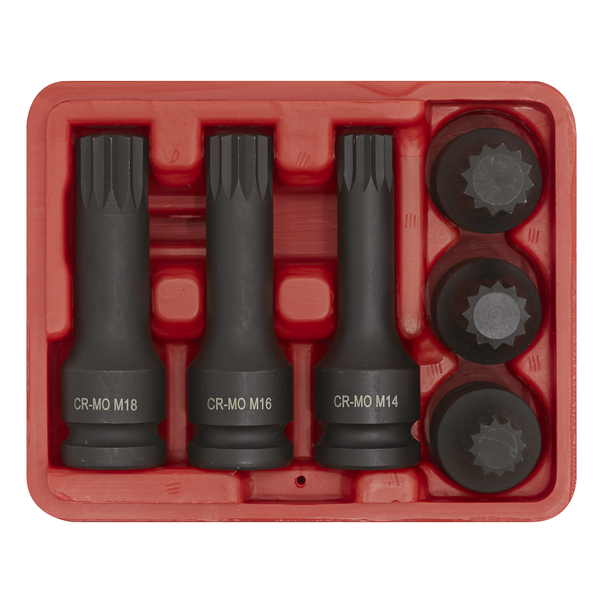 Sealey SX052 Impact Spline Socket Bit Set 1/2"Sq Drive 6pc