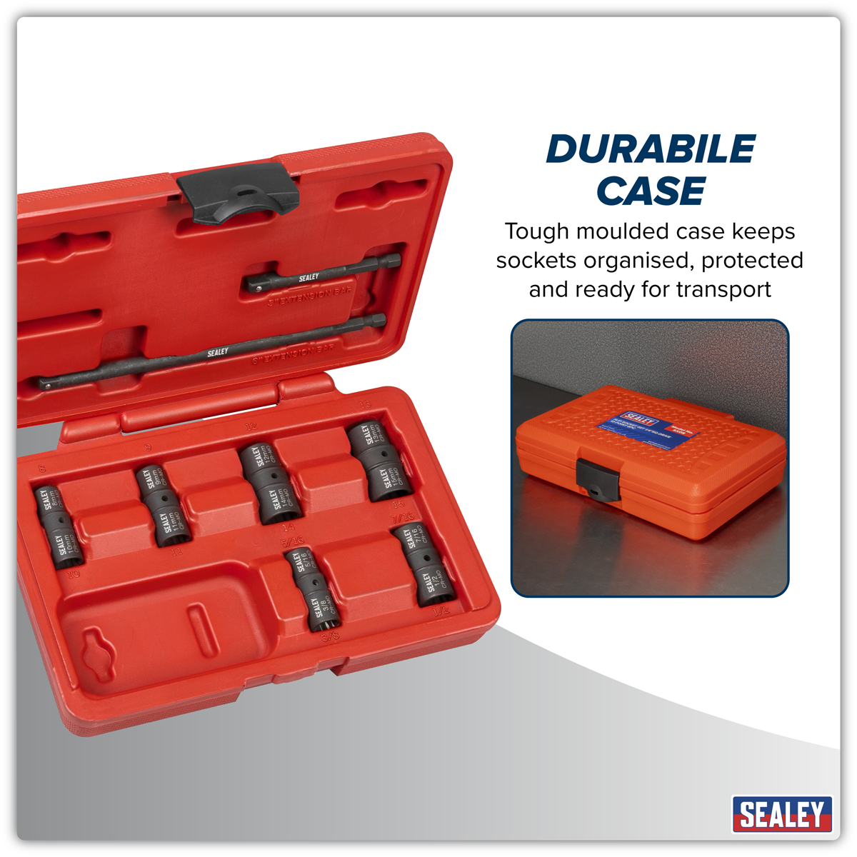 Sealey SX08 Flip Socket Set 1/4"Sq Drive 12-Point 8pc