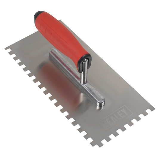 Sealey T7808 Stainless Steel 8mm Notched Trowel with Rubber Handle 270mm
