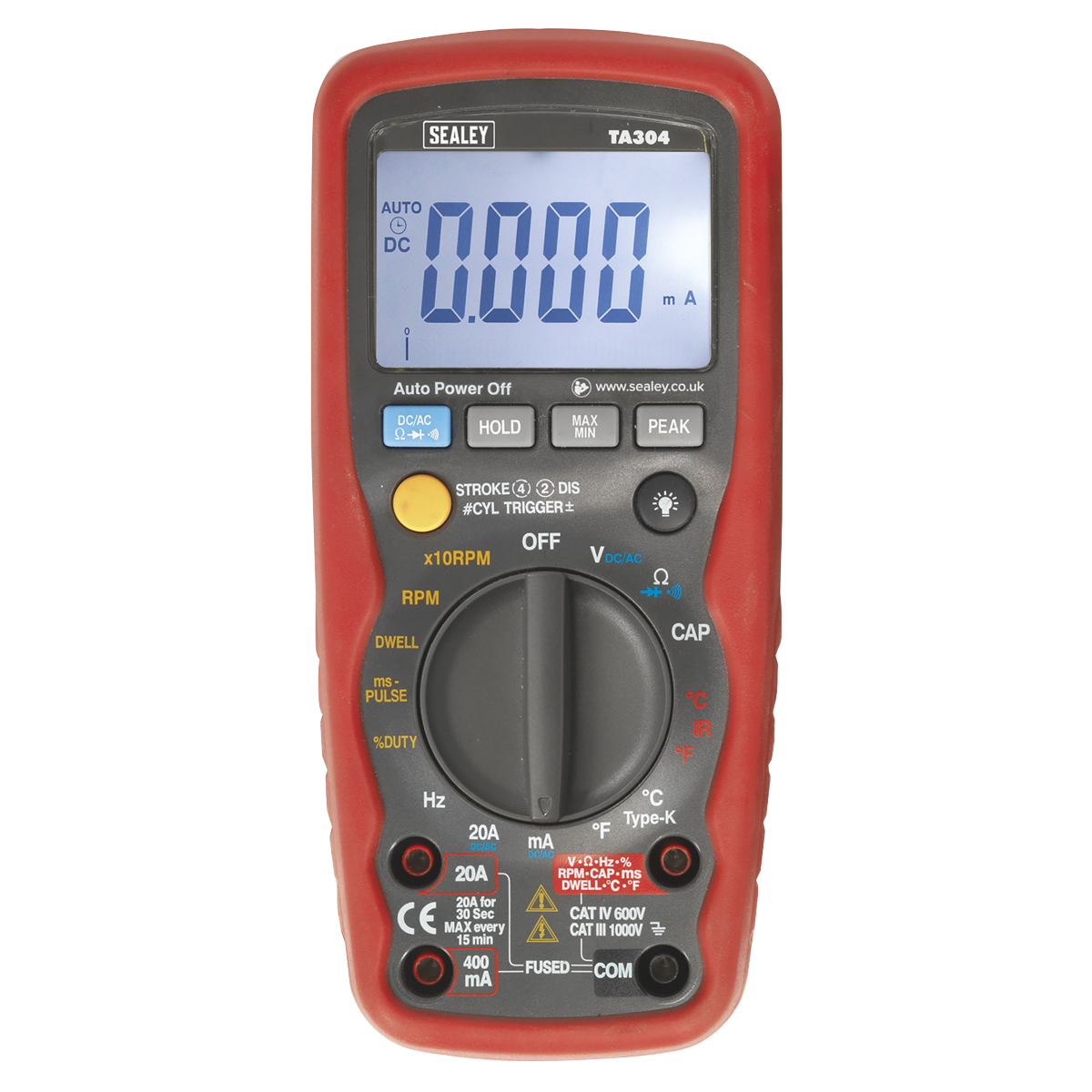 Sealey TA304 15-Function Digital Automotive Multimeter with Inductive Coupler/Infrared Temperature Probe