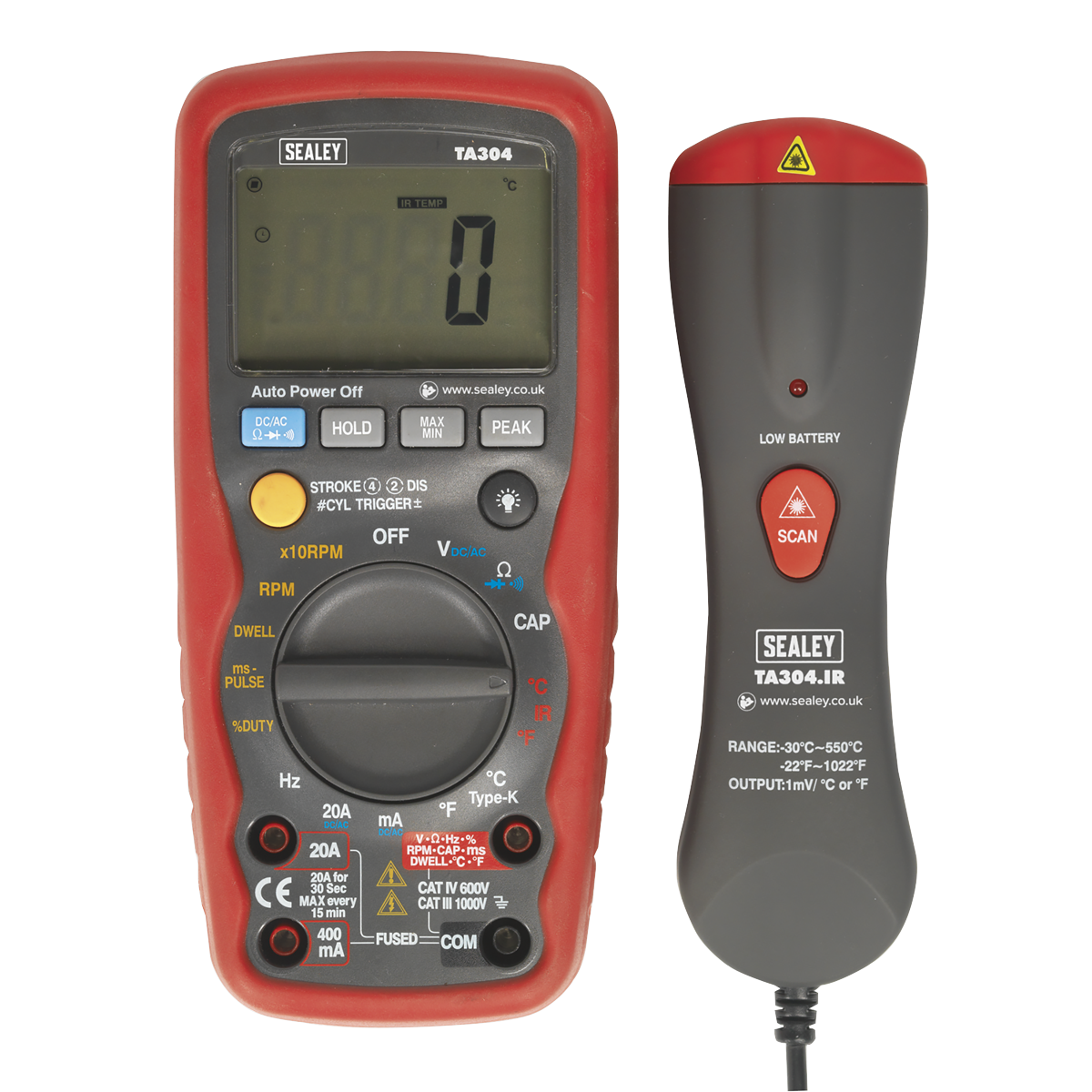 Sealey TA304 15-Function Digital Automotive Multimeter with Inductive Coupler/Infrared Temperature Probe