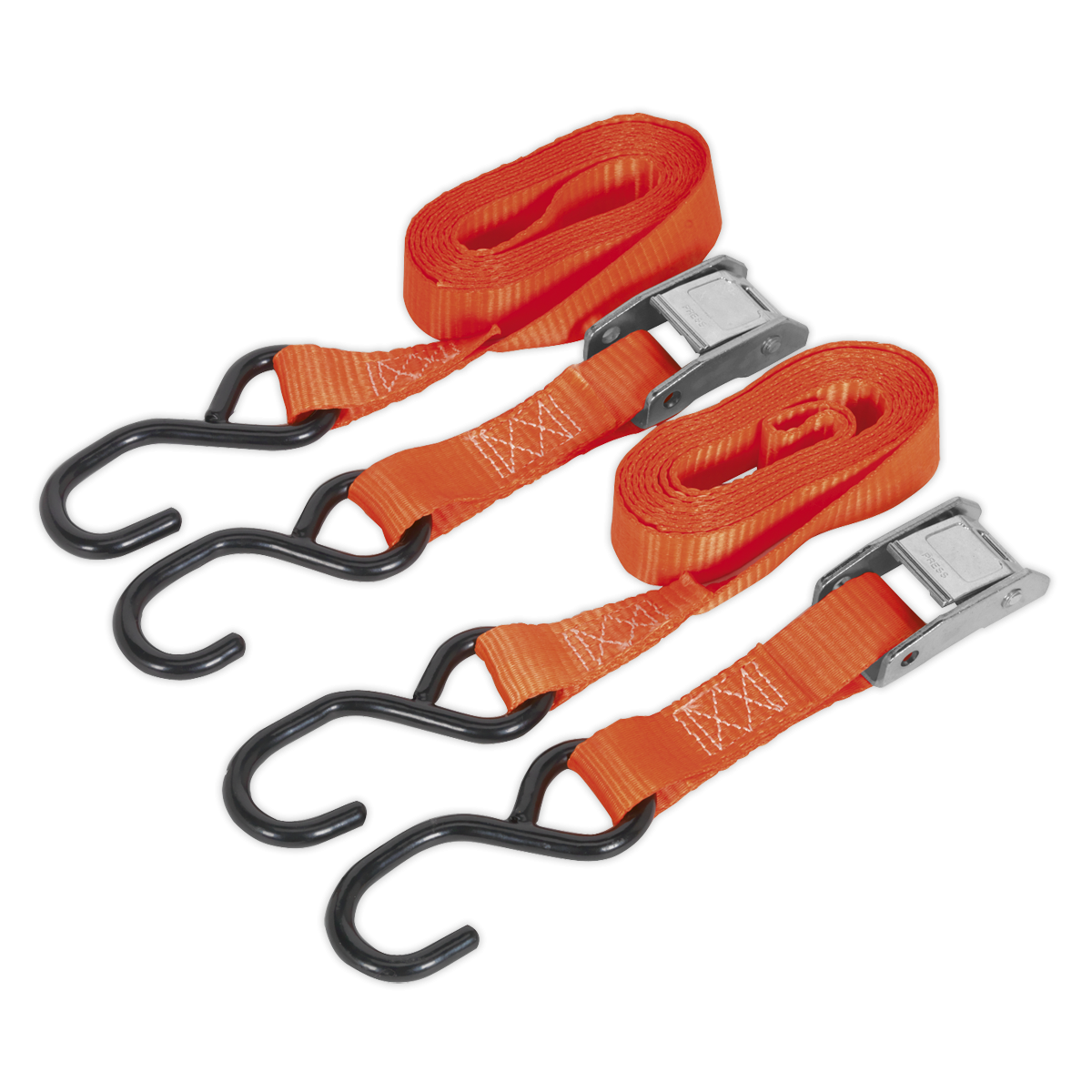 Sealey TD05025CS Cam Buckle Strap Polyester Webbing with S-Hooks 25mm x 2.5m 500kg Breaking Strength