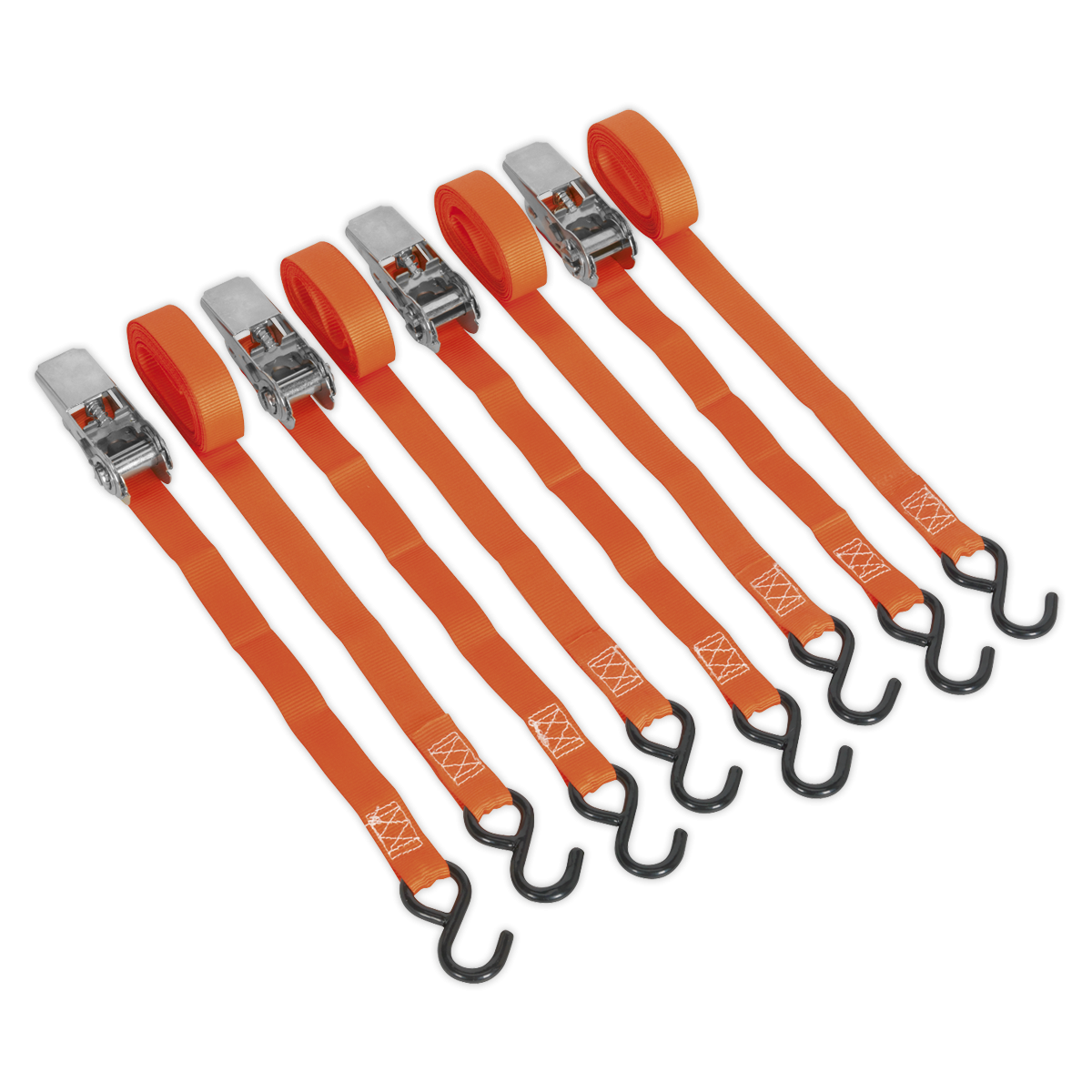 Sealey TD0540S4 Ratchet Straps Polyester Webbing with S-Hooks 25mm x 4m 500kg Breaking Strength - 2 Pairs