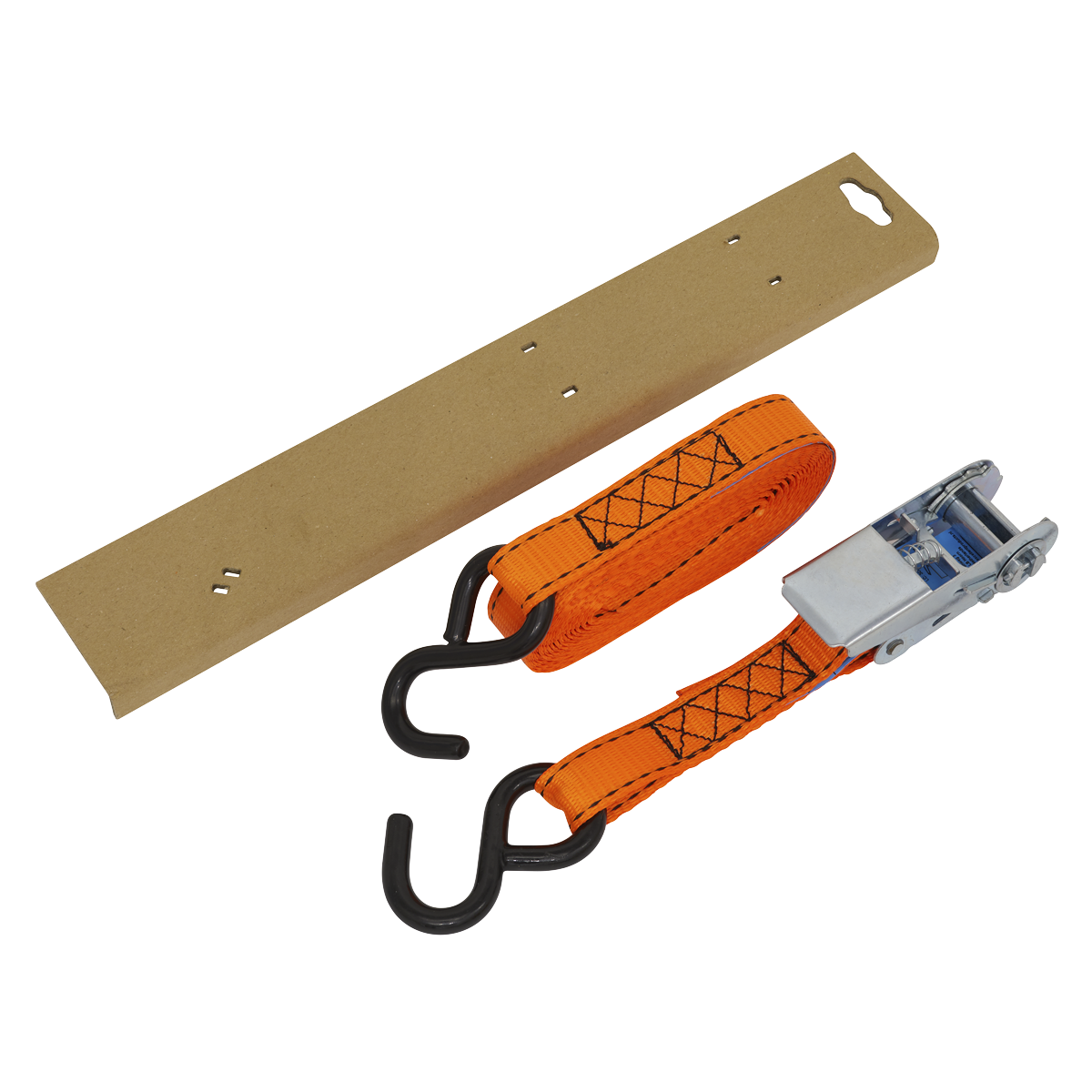 Sealey TD0635S Ratchet Strap Polyester Webbing S-Hook with Corner Protector 25mm x 5m 600kg Breaking Strength