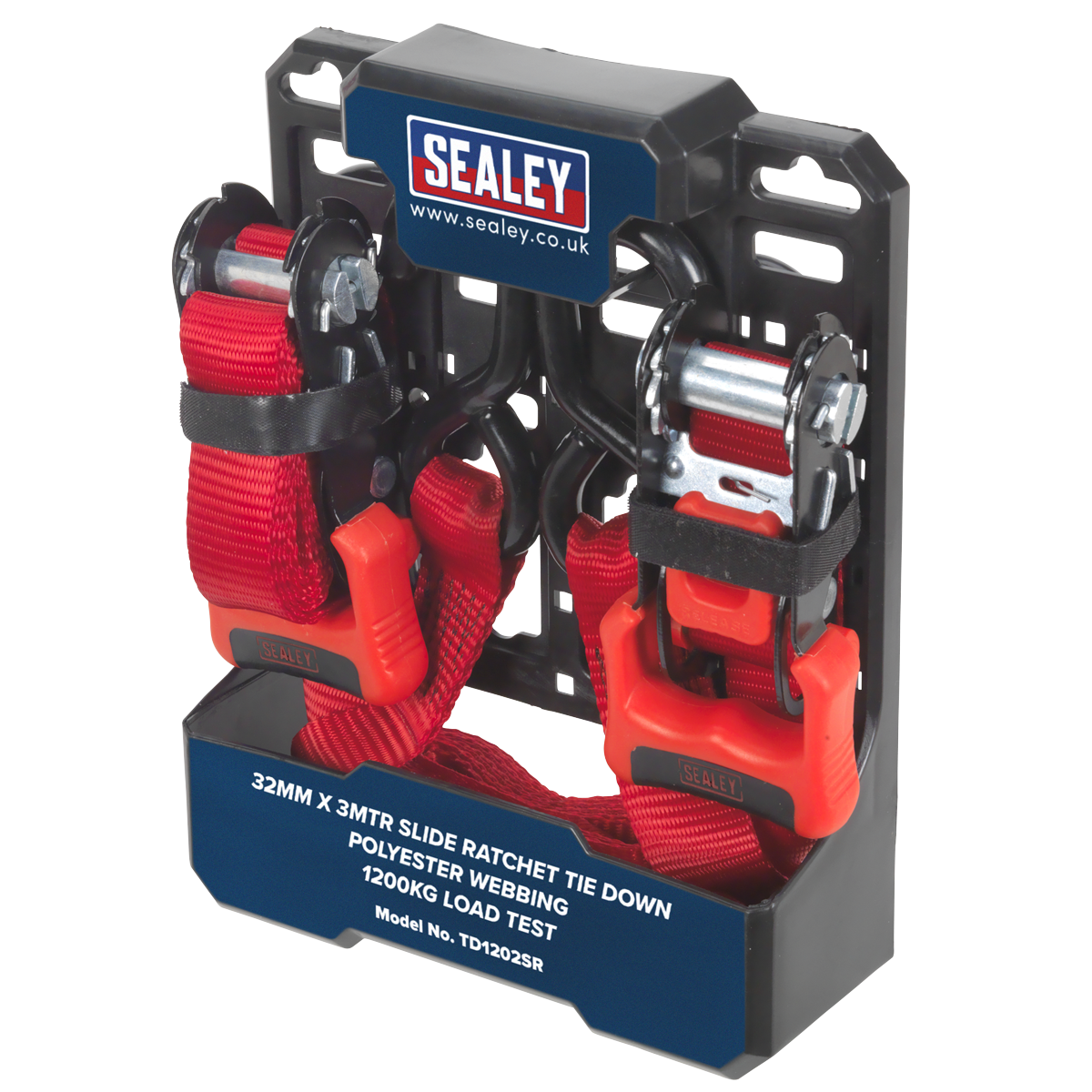 Sealey TD1202SR Slide Ratchet Strap Polyester Webbing with S-Hooks 32mm x 3m 1200kg Breaking Strength